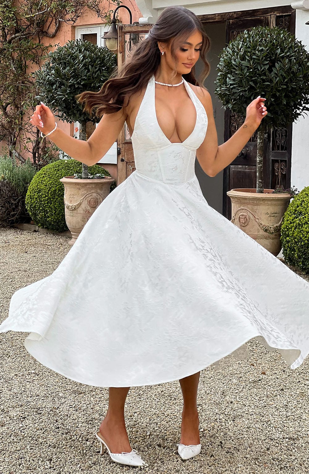 Flourenne Effina Midi Dress in Ivory