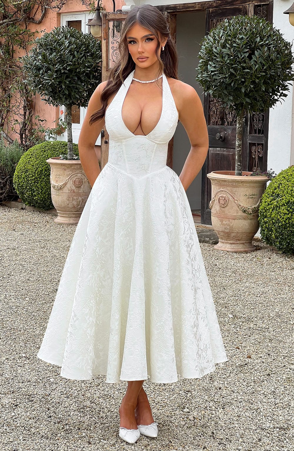 Flourenne Effina Midi Dress in Ivory
