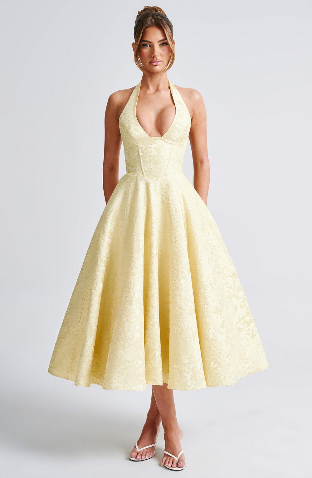 Flourenne Effina Midi Dress in Lemon
