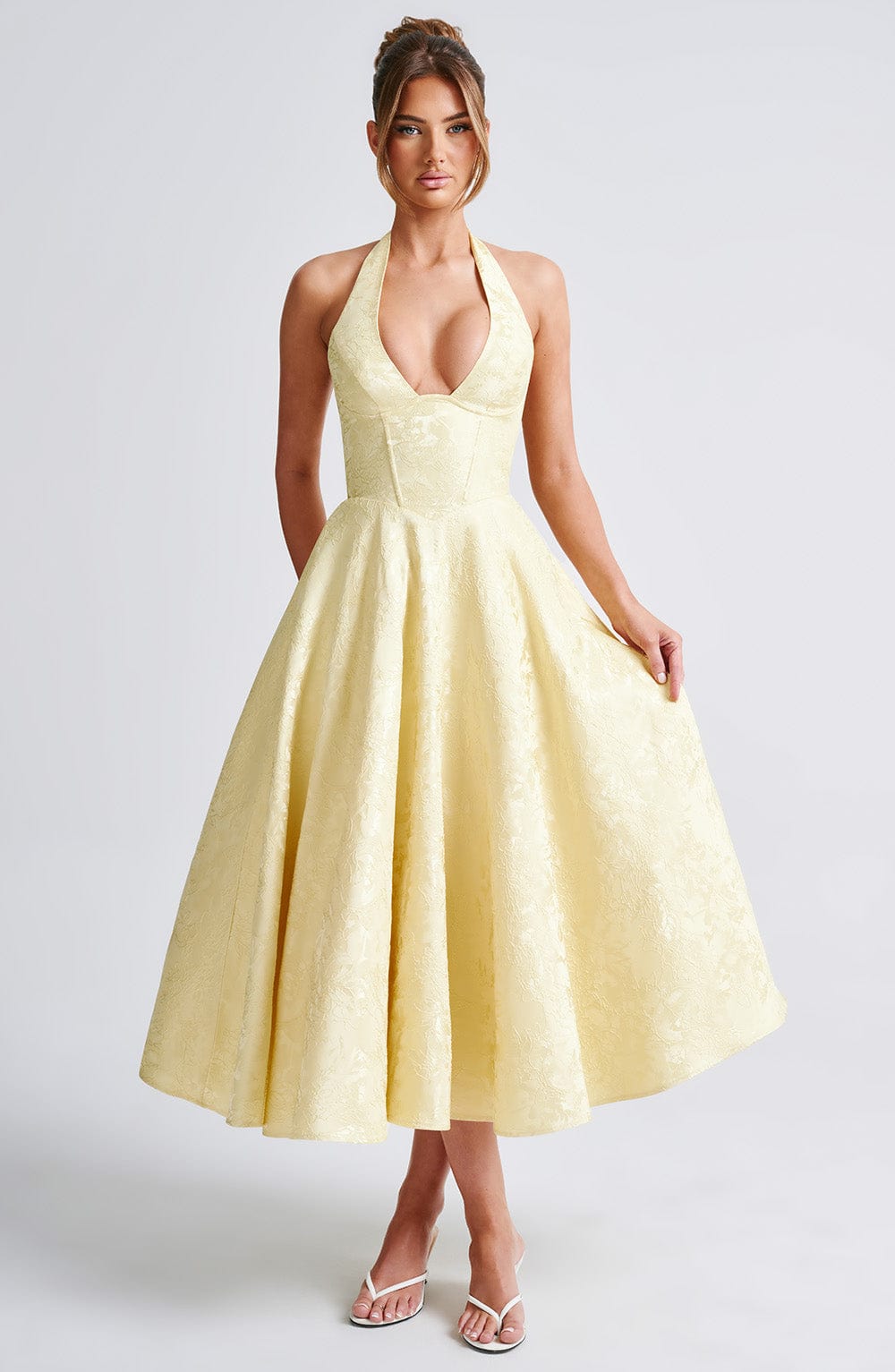 Flourenne Effina Midi Dress in Lemon