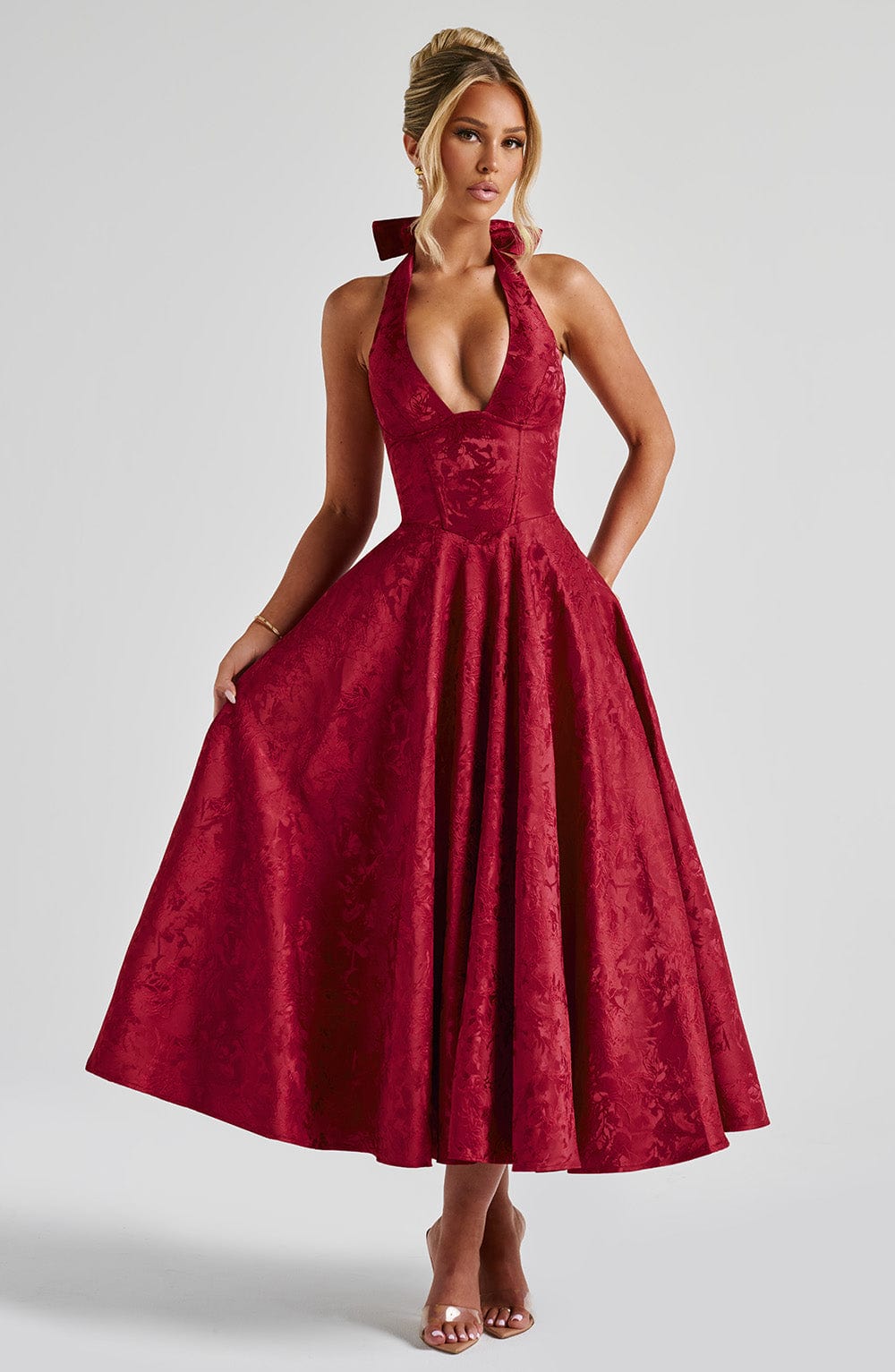 Flourenne Effina Midi Dress in Red