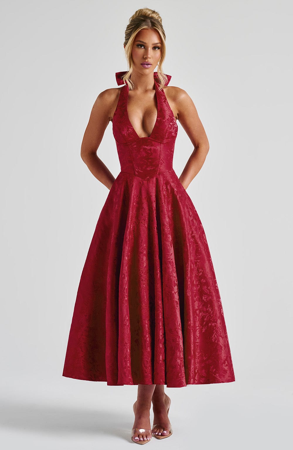 Flourenne Effina Midi Dress in Red