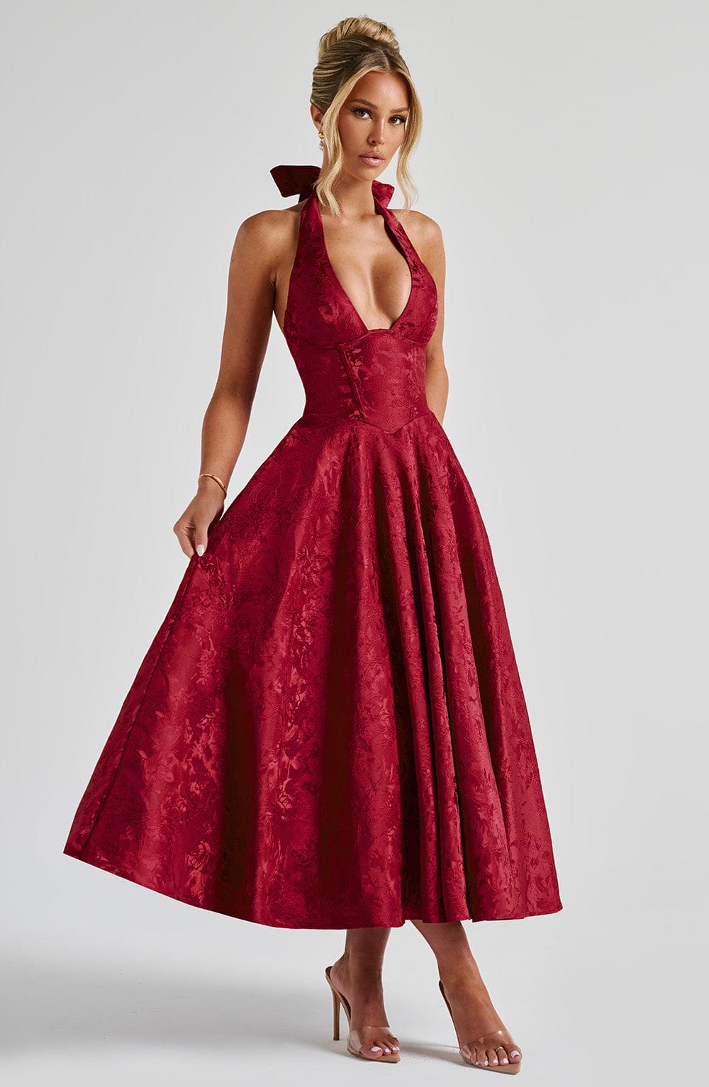 Flourenne Effina Midi Dress in Red