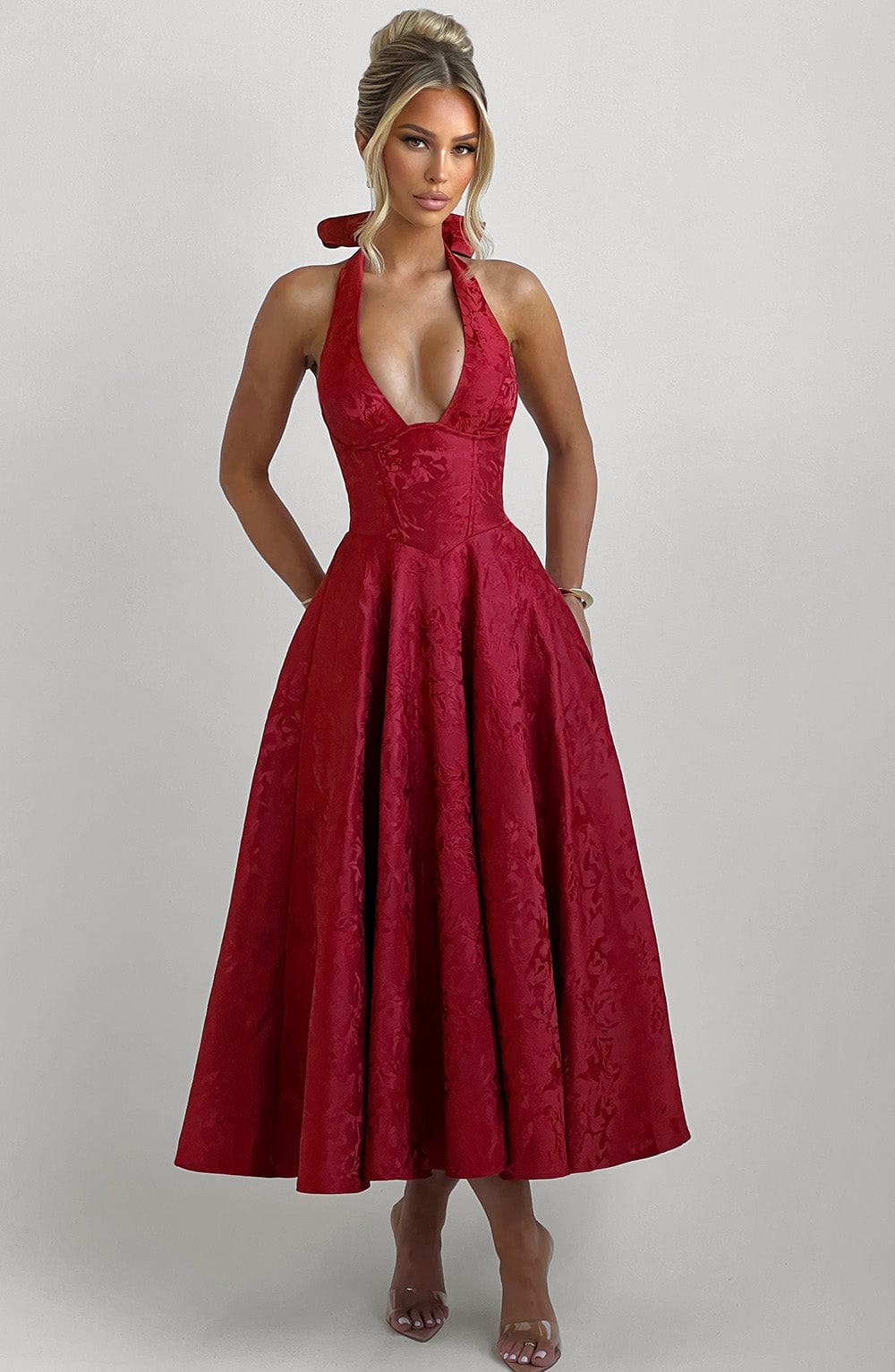 Flourenne Effina Midi Dress in Red