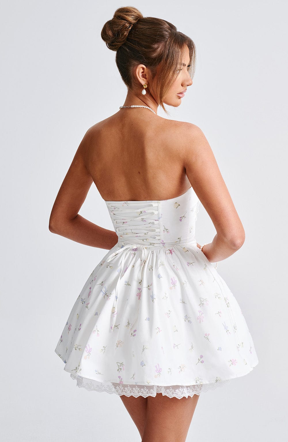 Flourenne Evienne Mini Dress in White Multi Floral Print