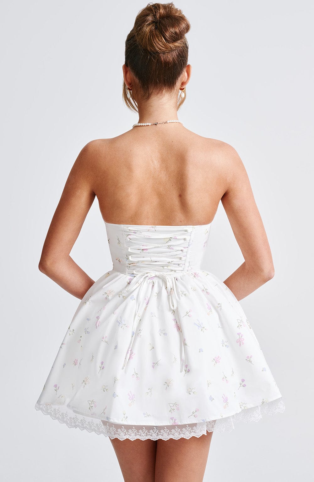 Flourenne Evienne Mini Dress in White Multi Floral Print