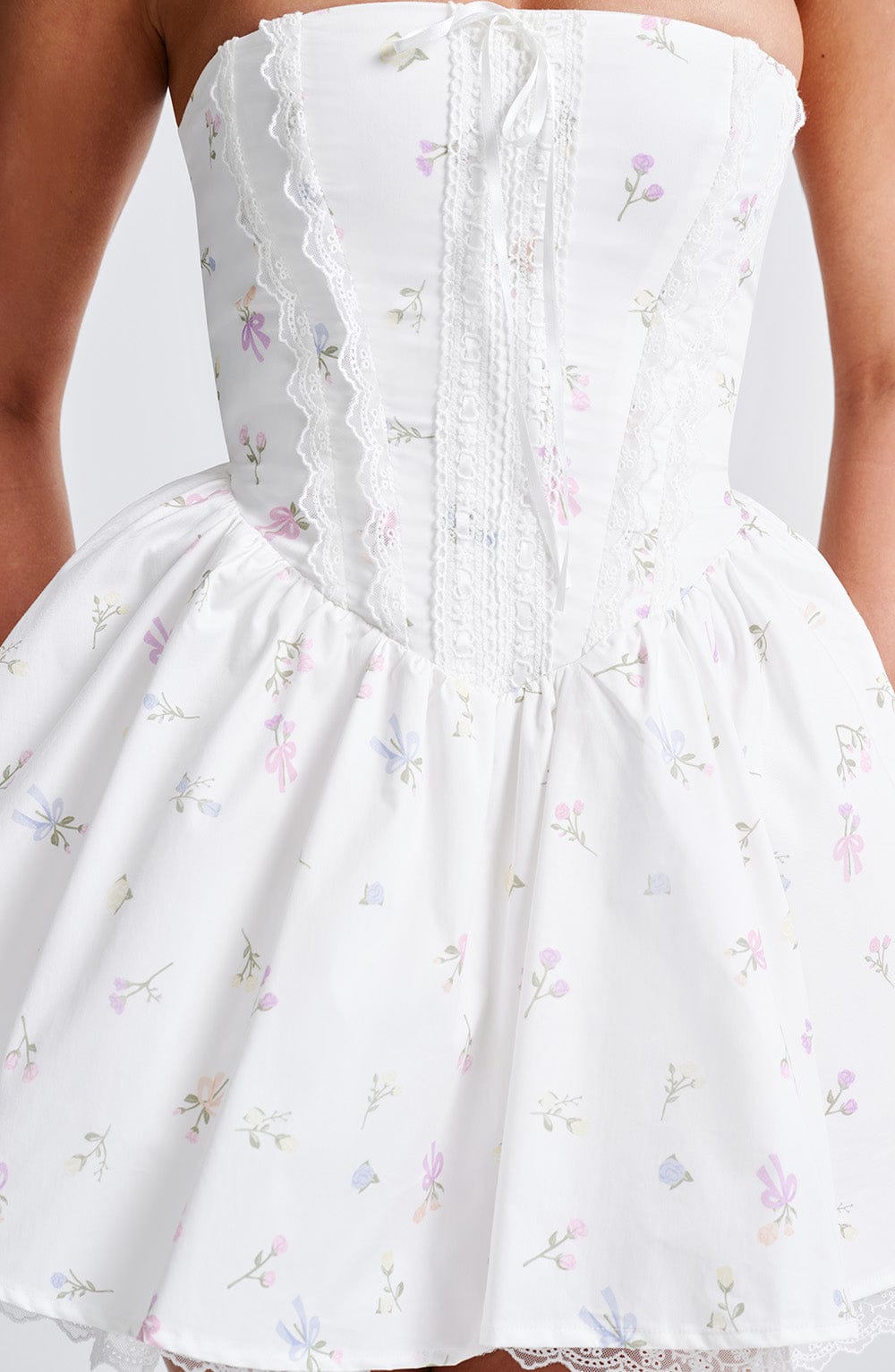 Flourenne Evienne Mini Dress in White Multi Floral Print