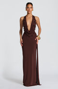 Flourenne Fabiana Maxi Dress in Plum Brown