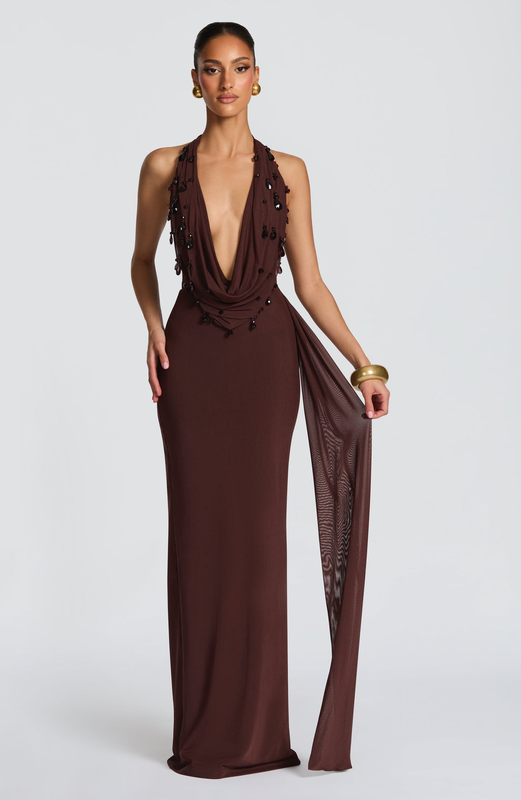 Flourenne Fabiana Maxi Dress in Plum Brown