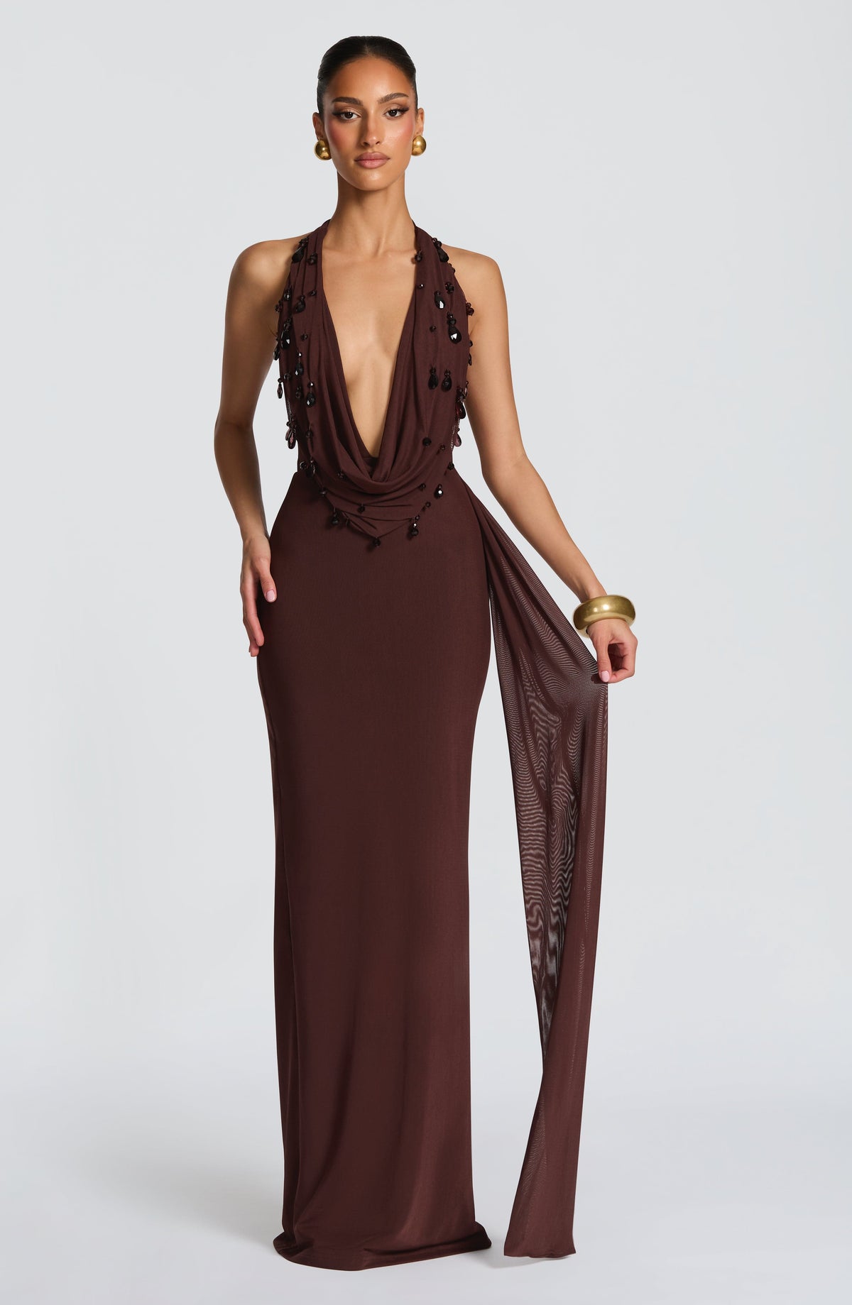 Flourenne Fabiana Maxi Dress in Plum Brown