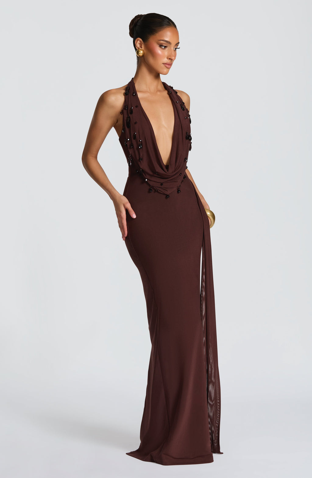 Flourenne Fabiana Maxi Dress in Plum Brown