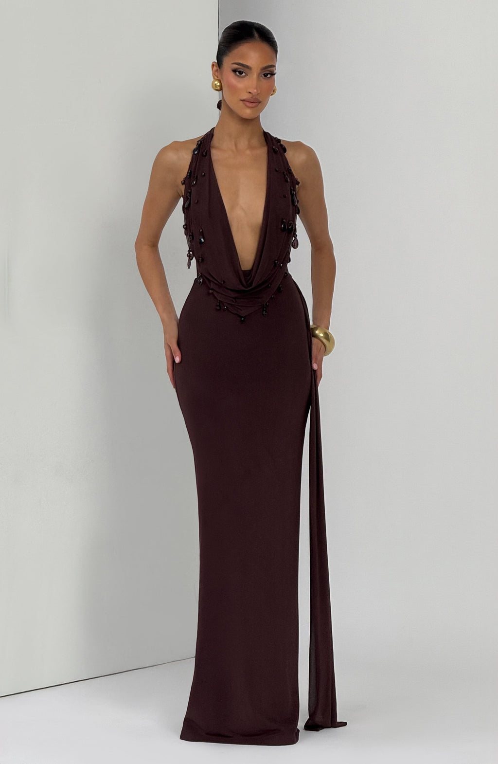 Flourenne Fabiana Maxi Dress in Plum Brown