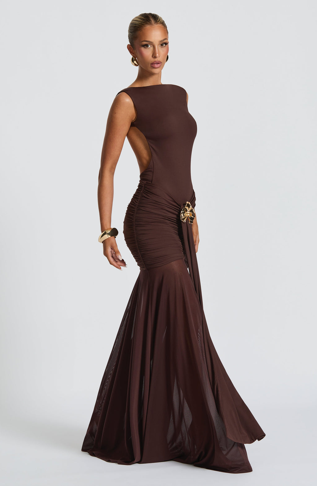 Flourenne Faelyn Maxi Skirt in Plum Brown