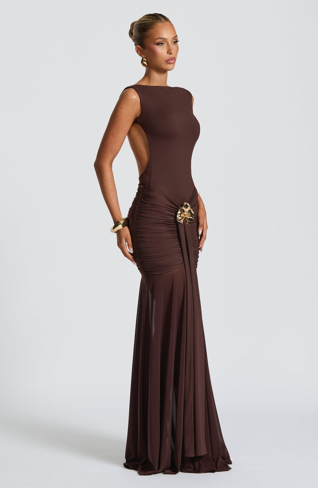 Flourenne Faelyn Maxi Skirt in Plum Brown