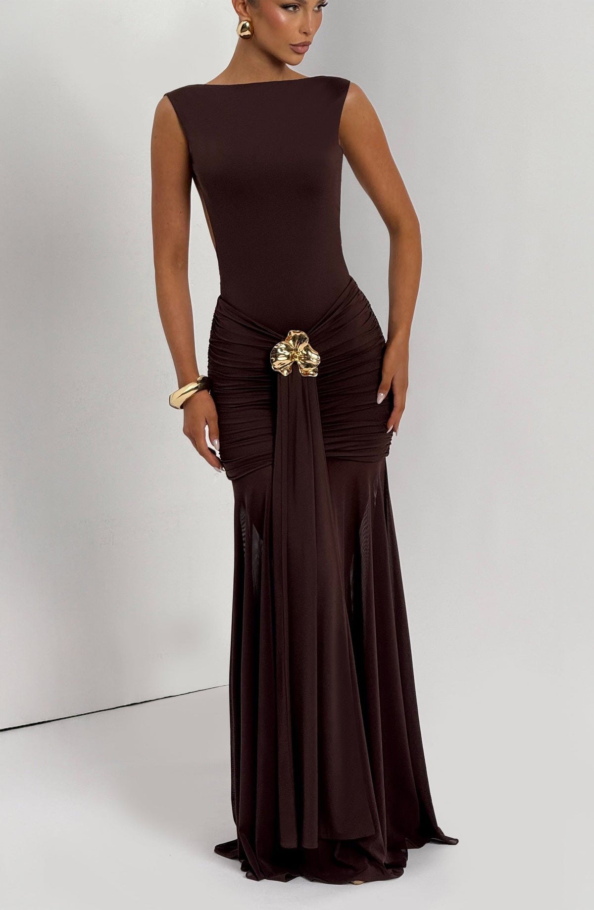 Flourenne Faelyn Maxi Skirt in Plum Brown