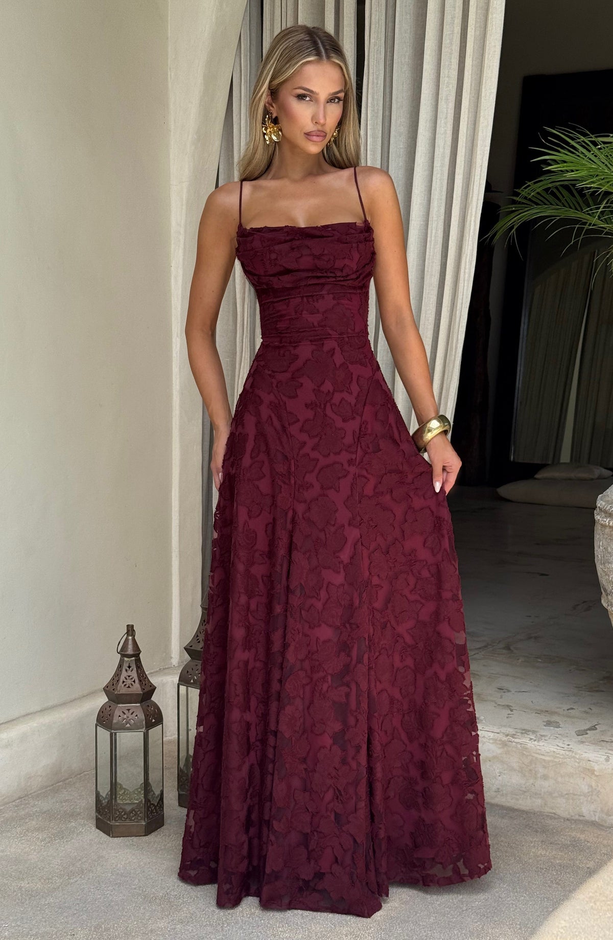 Flourenne Francine Maxi Dress in Cherry Lacquer