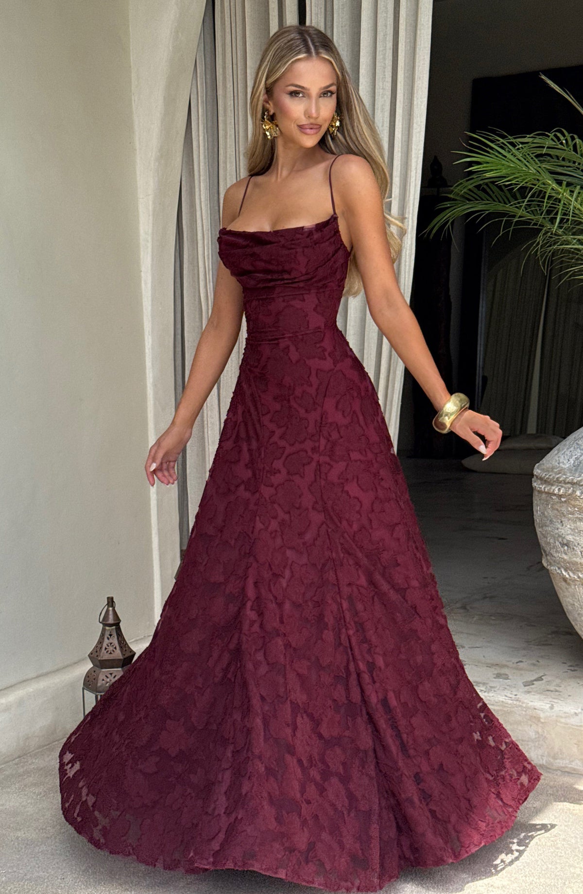 Flourenne Francine Maxi Dress in Cherry Lacquer
