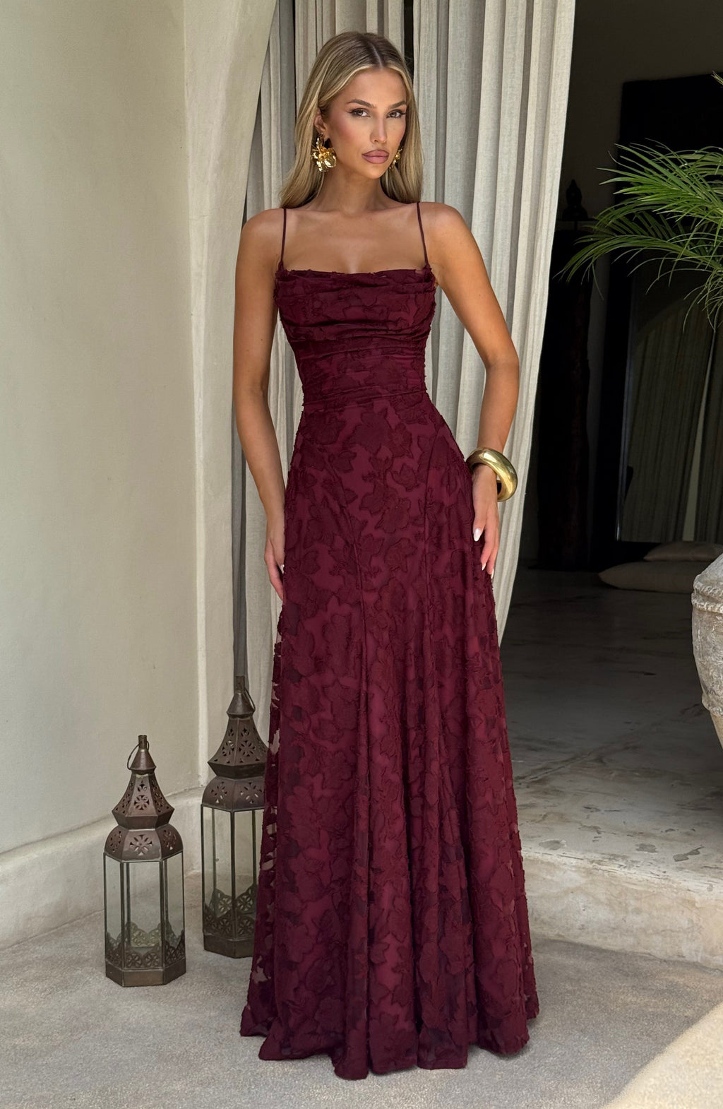 Flourenne Francine Maxi Dress in Cherry Lacquer