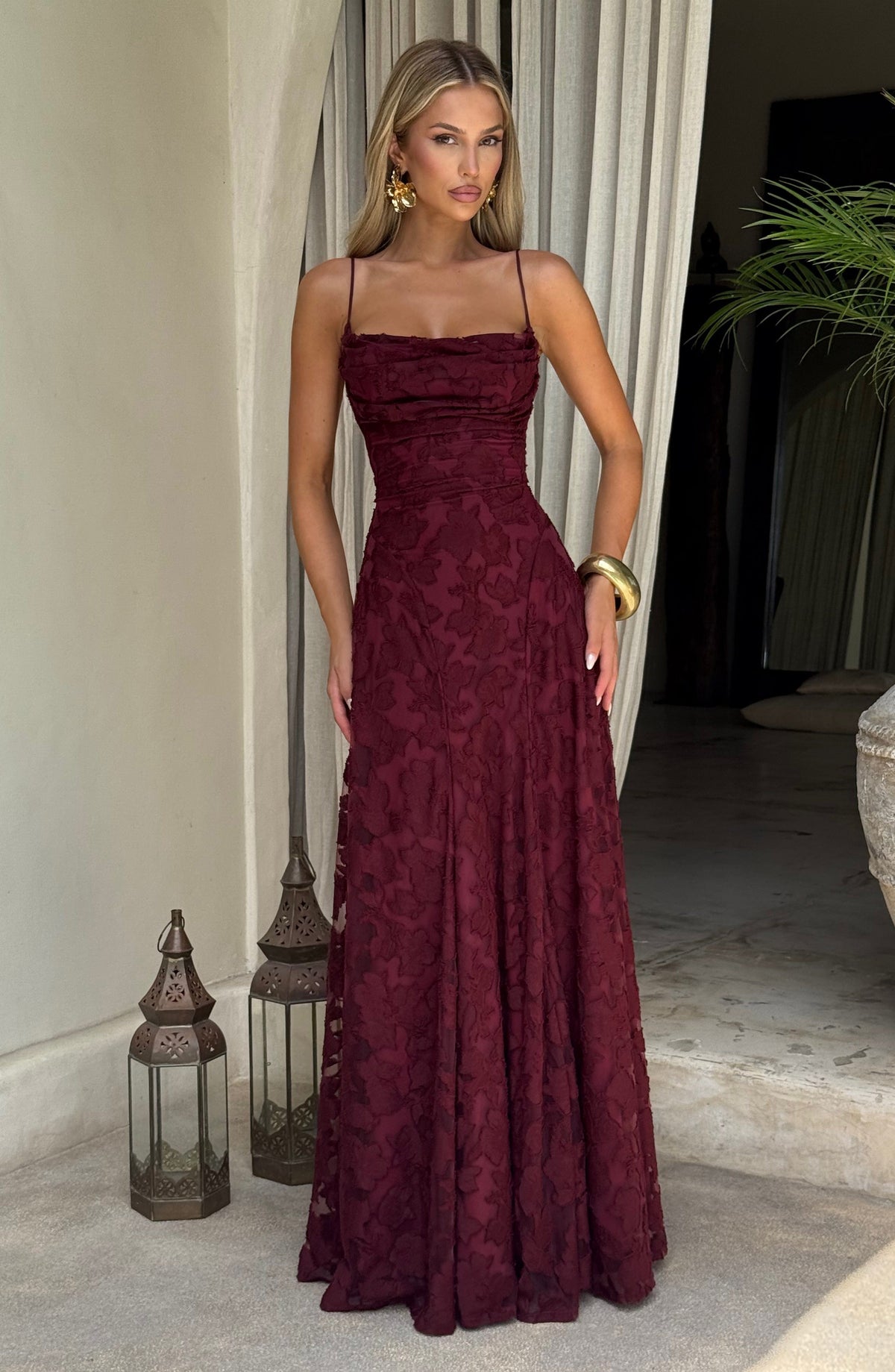 Flourenne Francine Maxi Dress in Cherry Lacquer