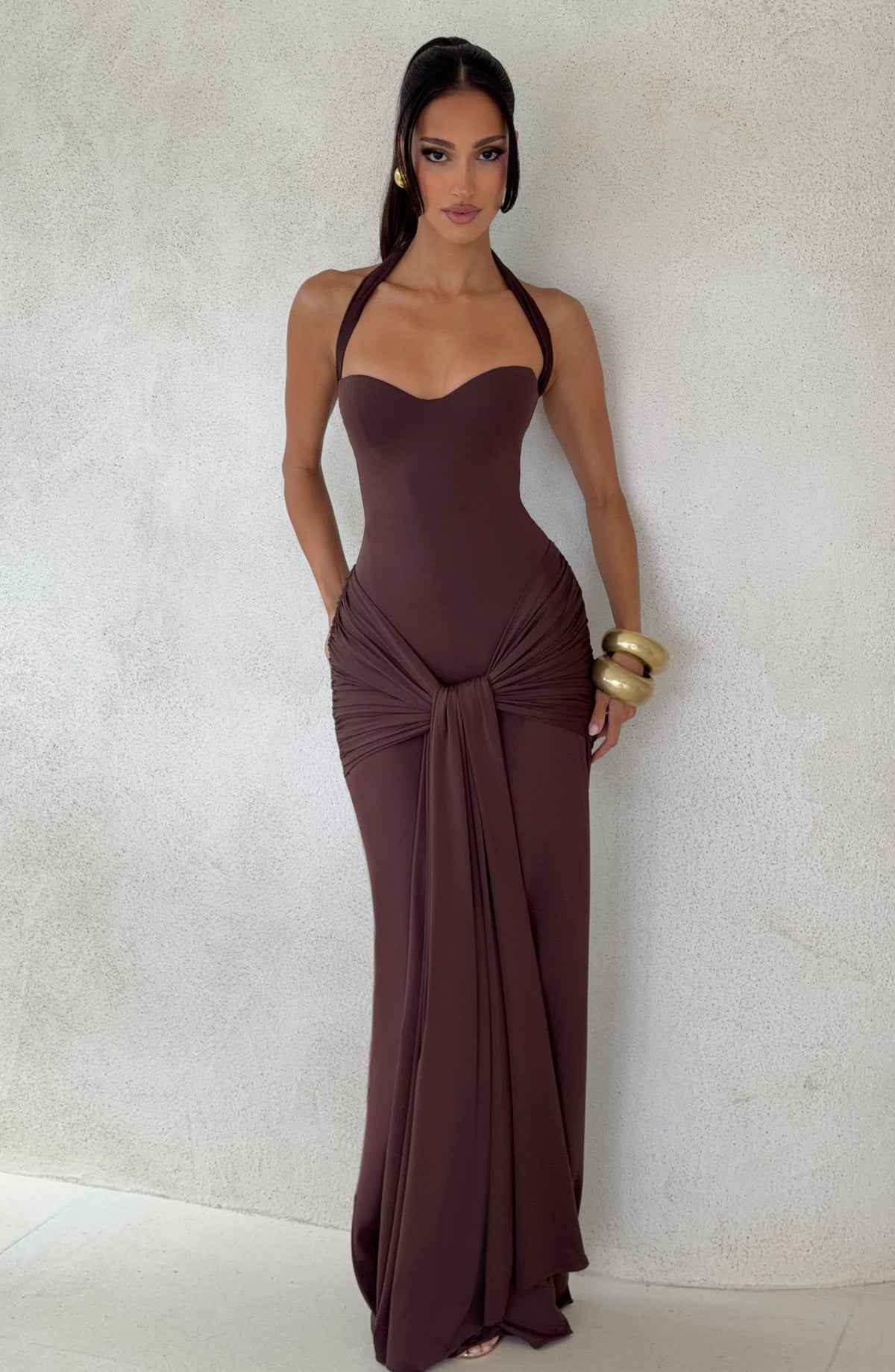 Flourenne Giana Maxi Dress in Plum Brown