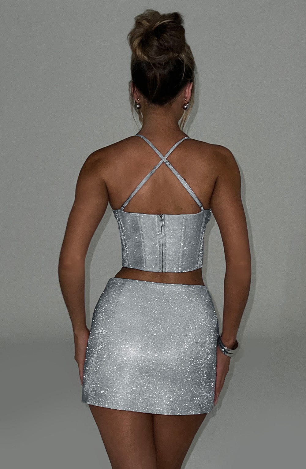 Flourenne Glacielle Mini Skirt in Silver Sparkle