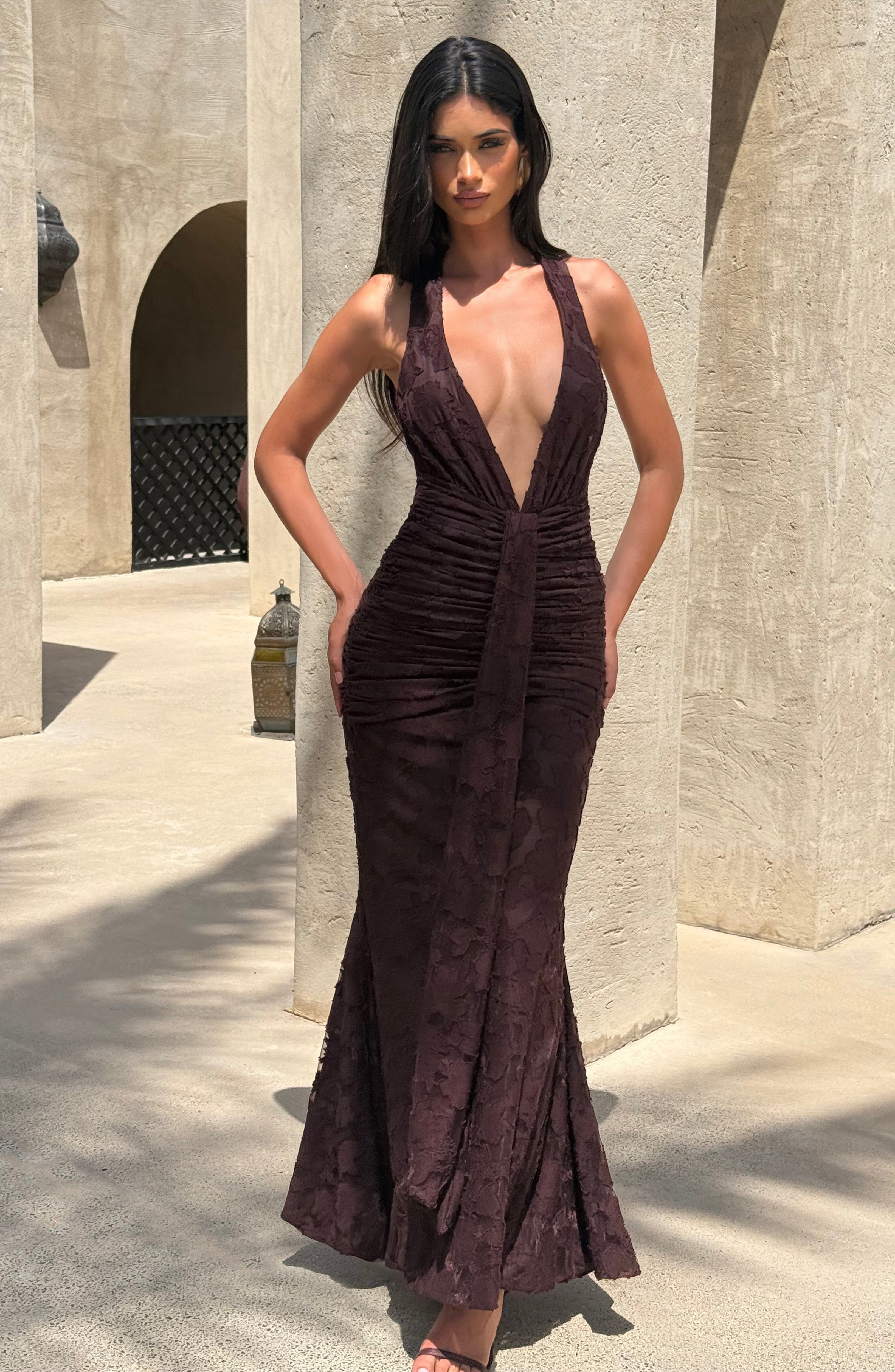 Flourenne Guinevra Maxi Dress in Plum Brown