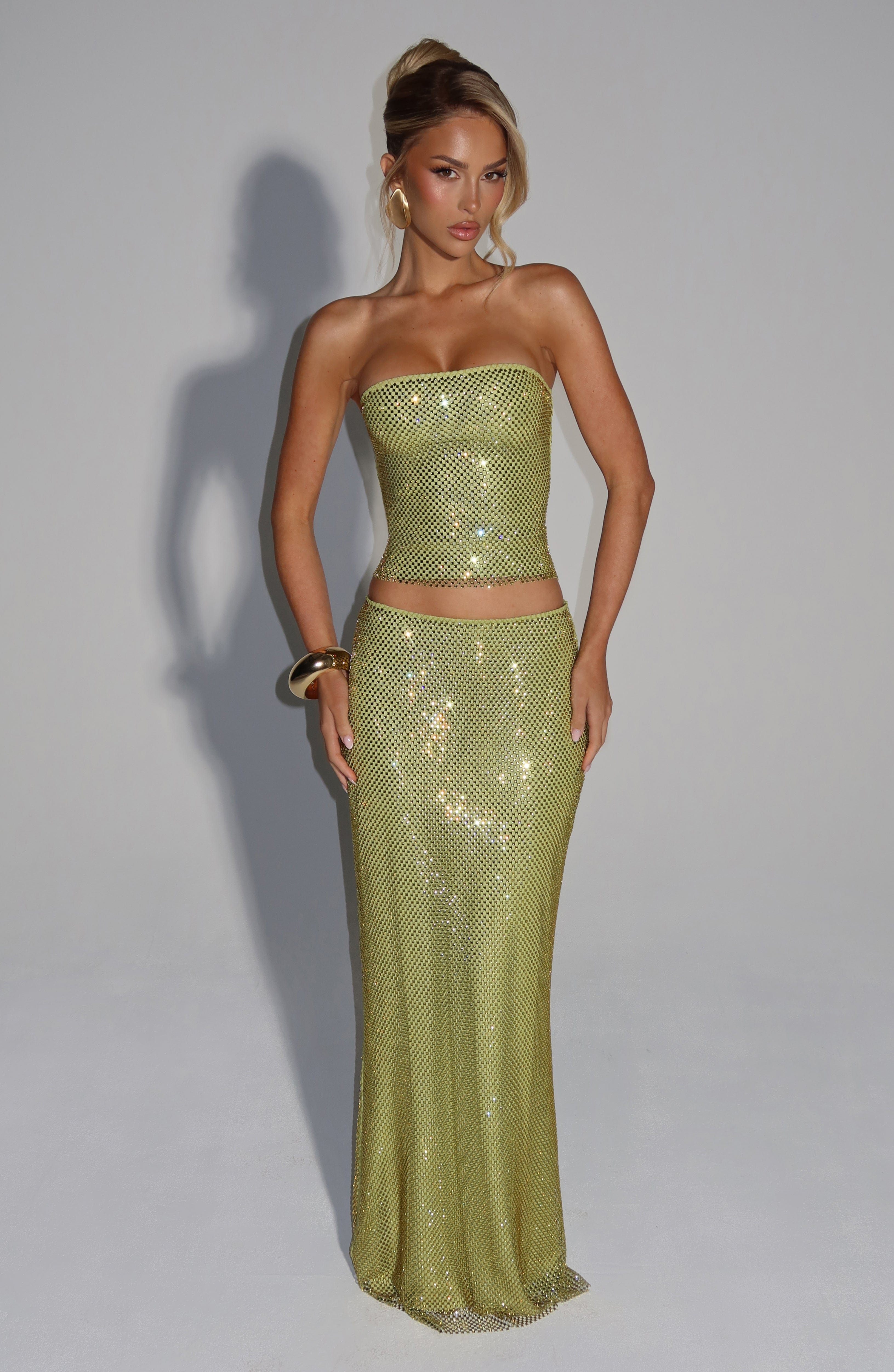 Flourenne Halia Maxi Skirt in Olive