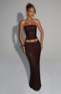 Flourenne Halia Maxi Skirt in Plum Brown