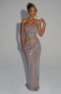 Flourenne Halia Maxi Skirt in Silver