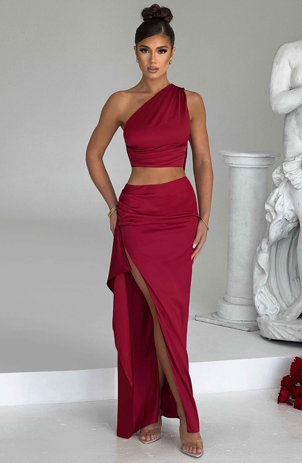 Flourenne Halsea Maxi Skirt in Wine
