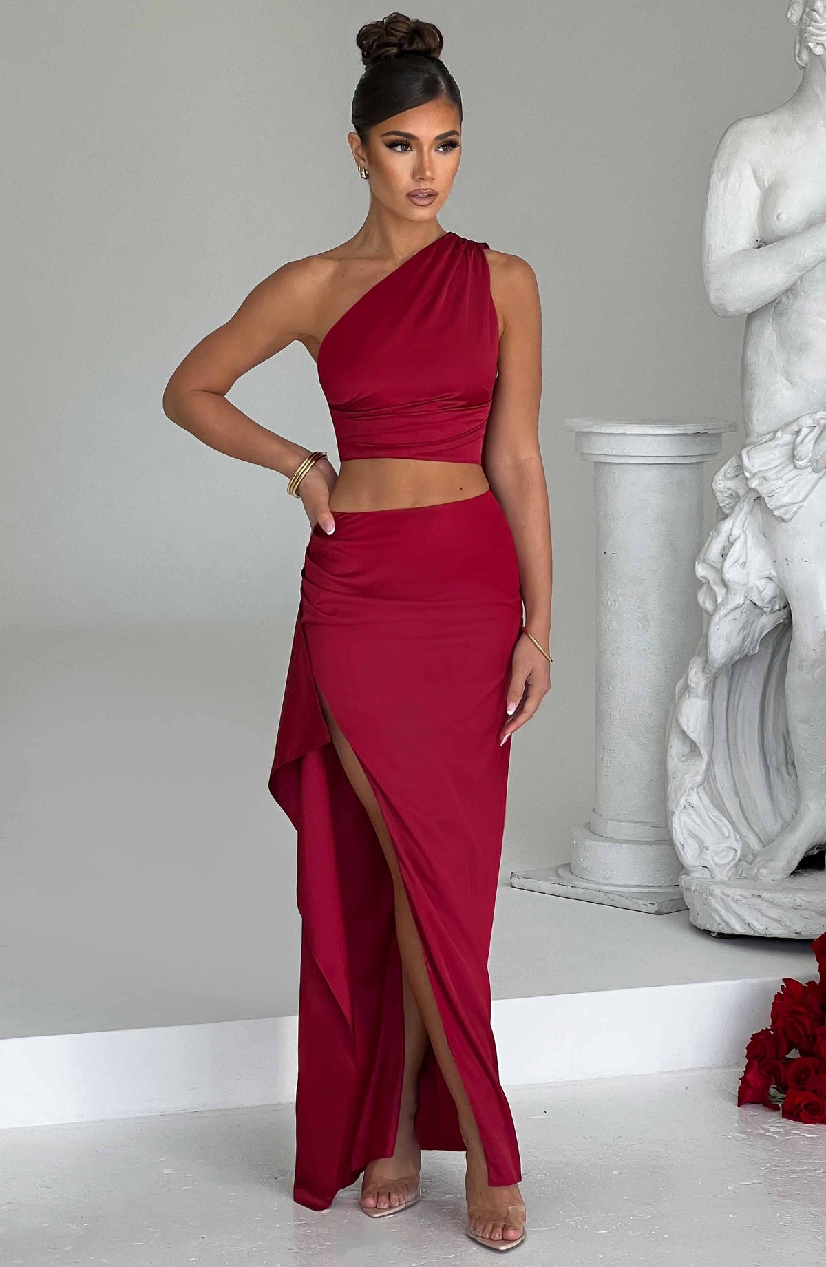 Flourenne Halsea Maxi Skirt in Wine