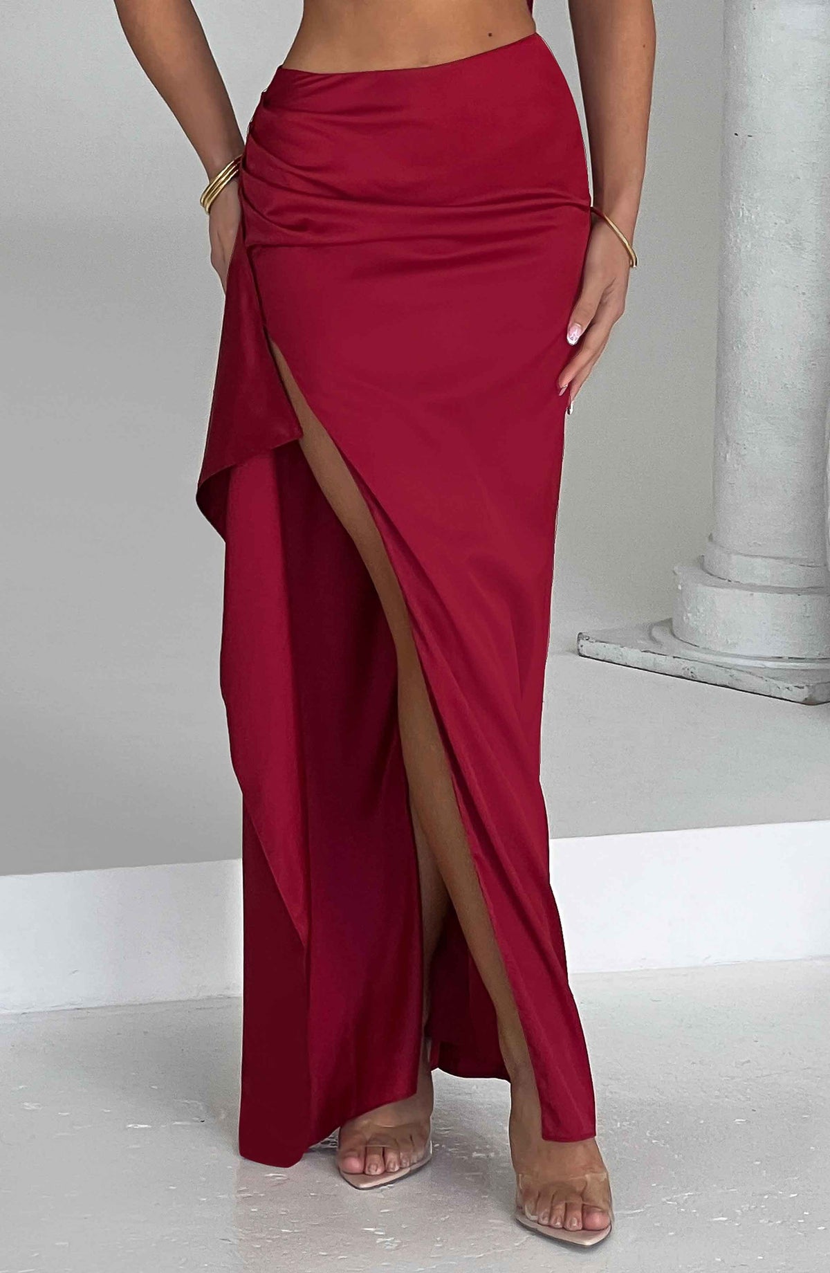 Flourenne Halsea Maxi Skirt in Wine