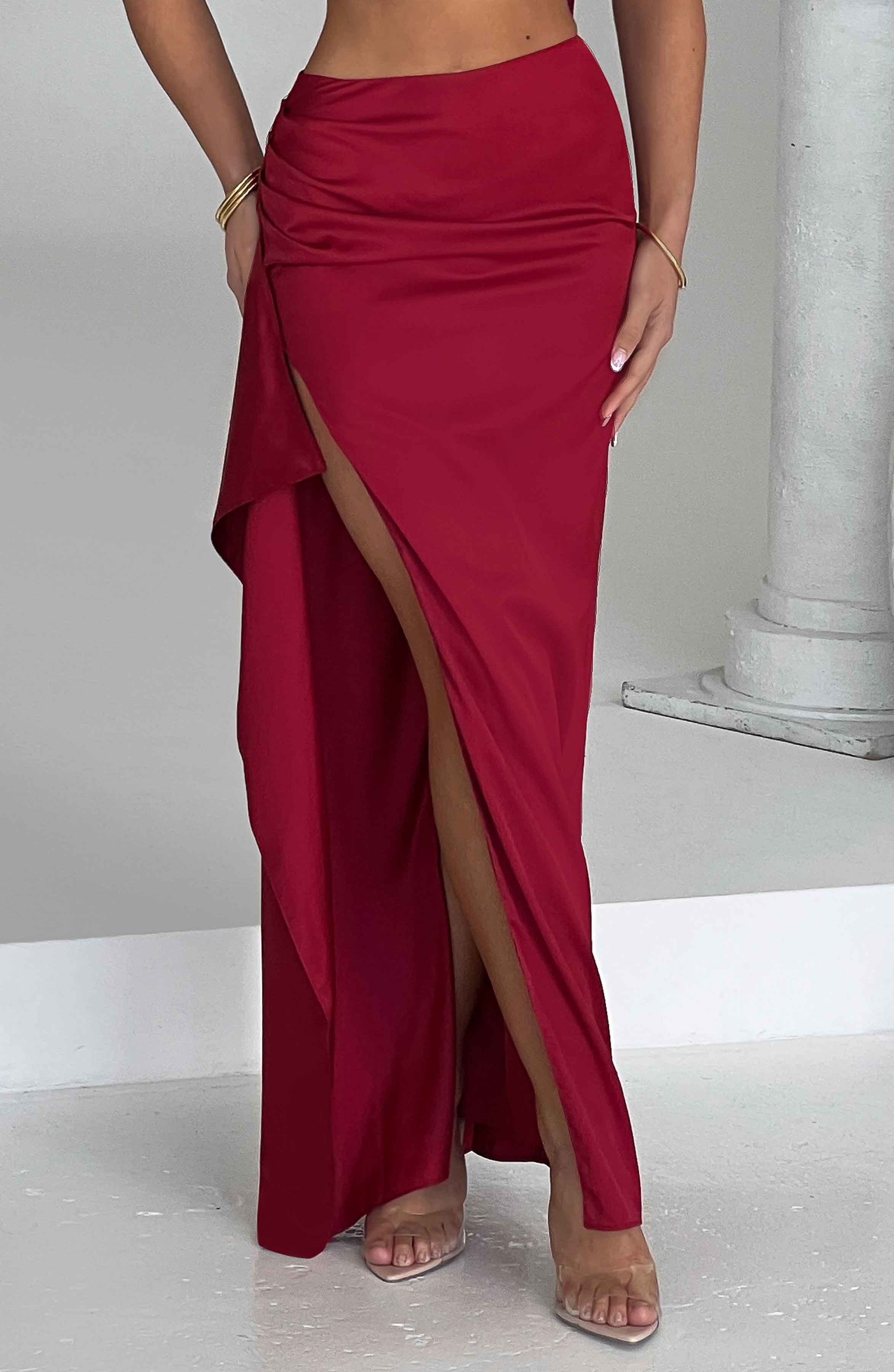 Flourenne Halsea Maxi Skirt in Wine