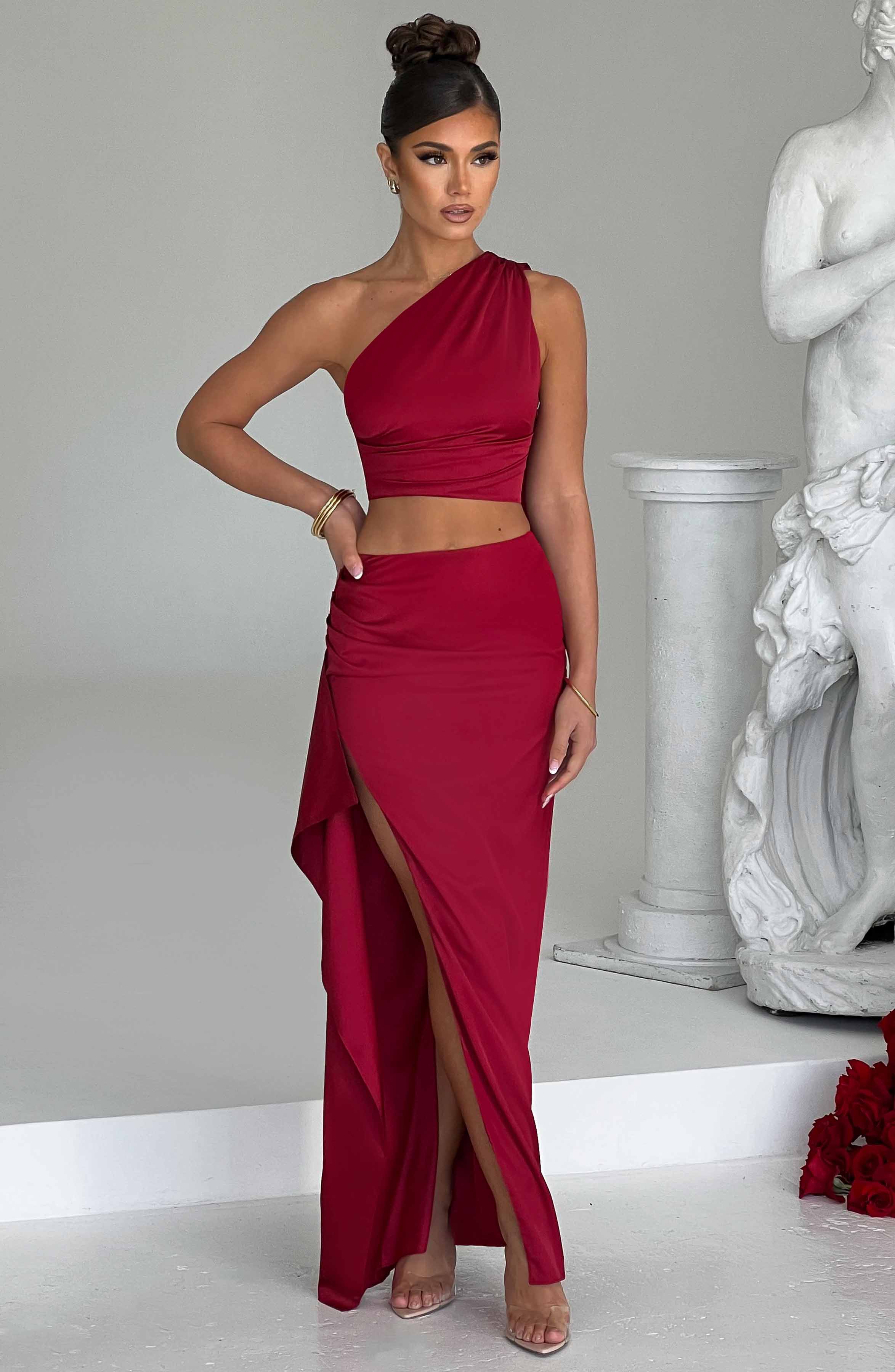 Flourenne Halsea Maxi Skirt in Wine