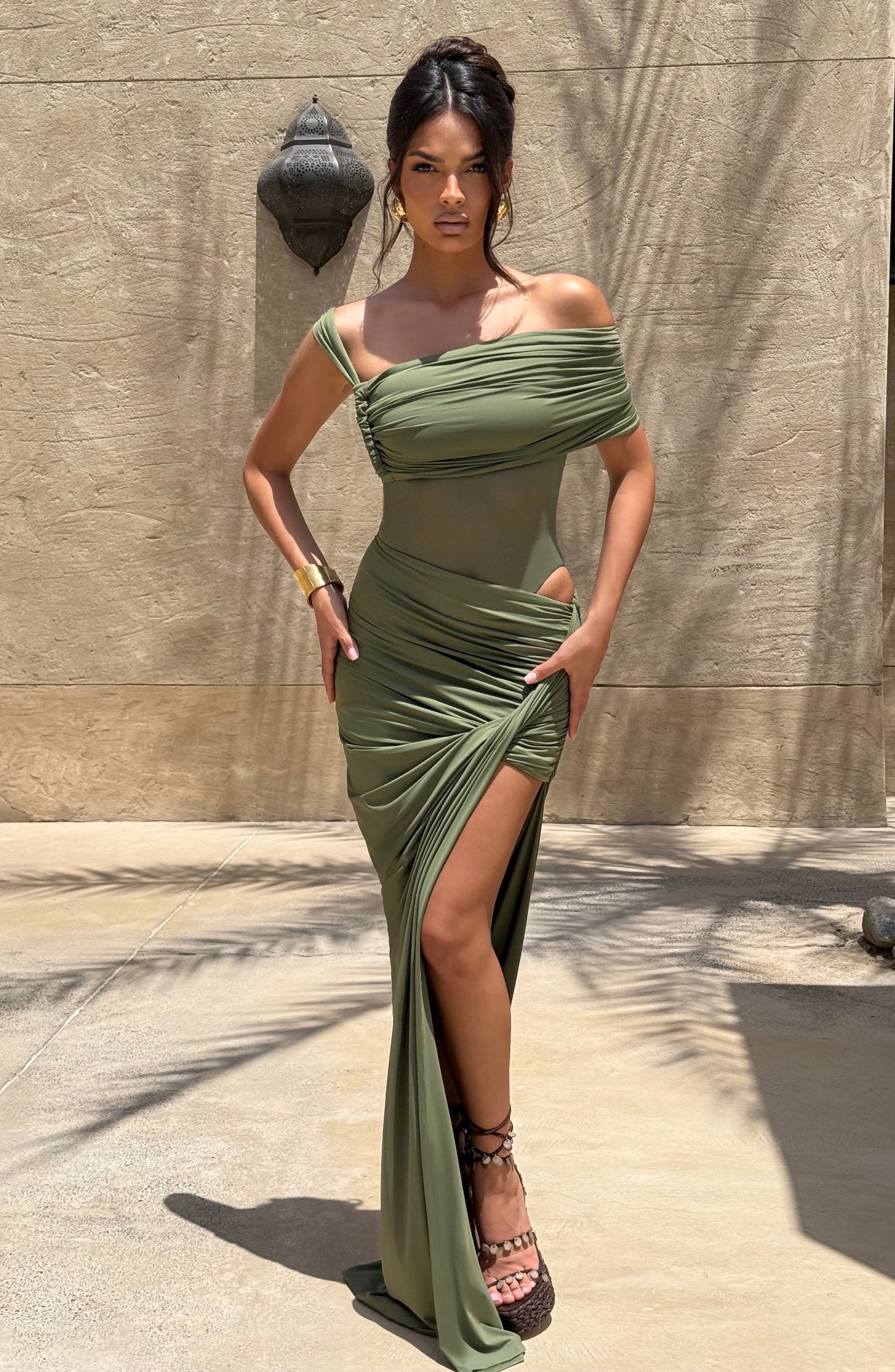 Flourenne Henriella Maxi Skirt in Khaki