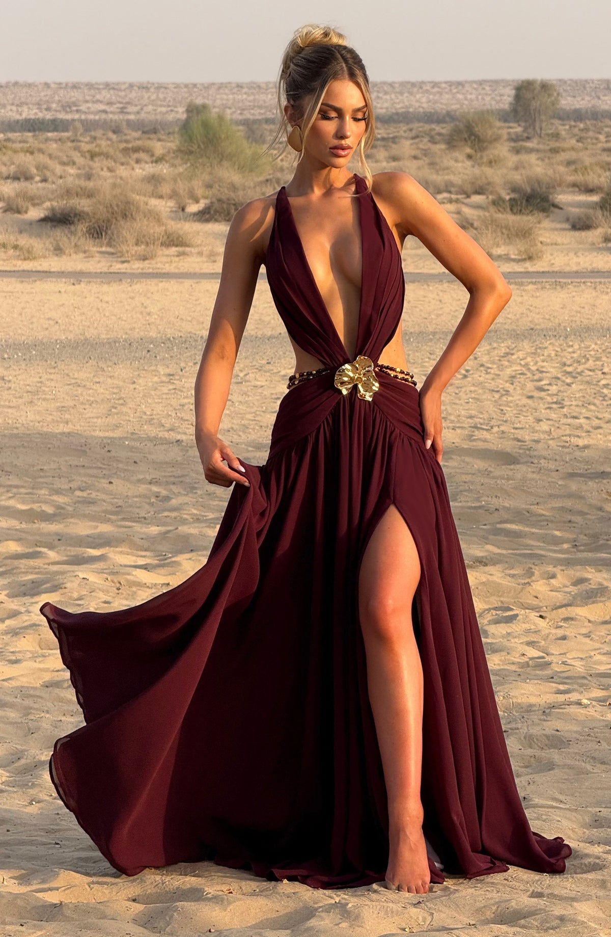 Flourenne Indianne Maxi Dress in Cherry Lacquer