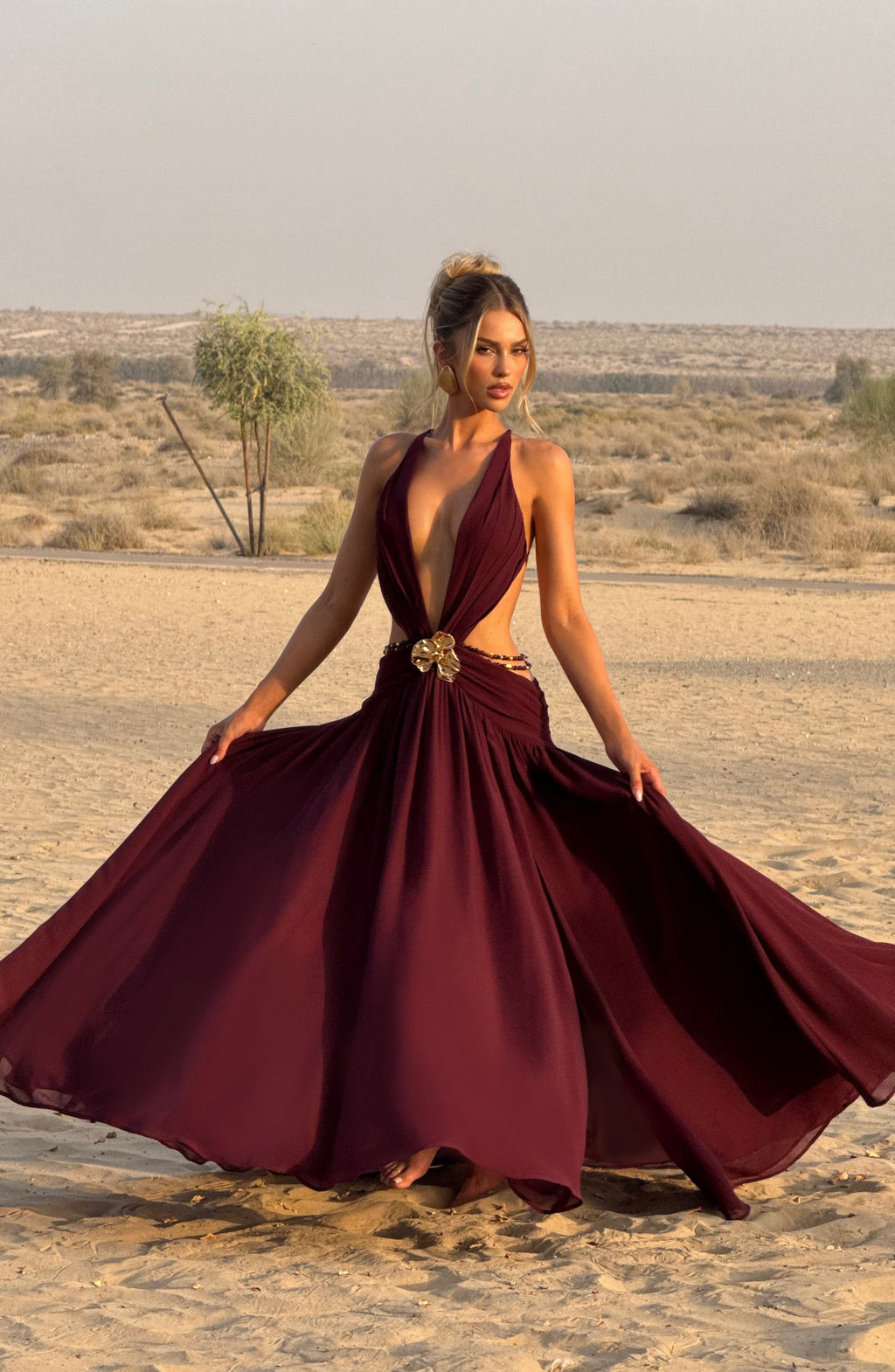 Flourenne Indianne Maxi Dress in Cherry Lacquer