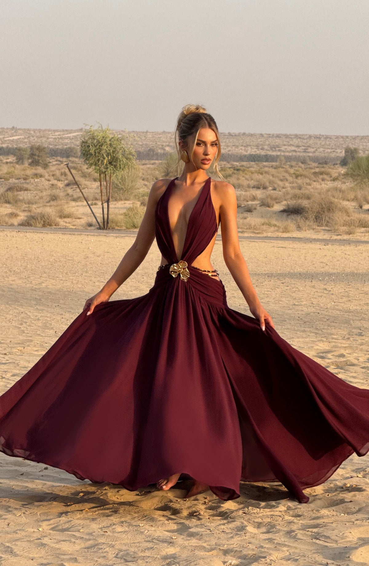 Flourenne Indianne Maxi Dress in Cherry Lacquer