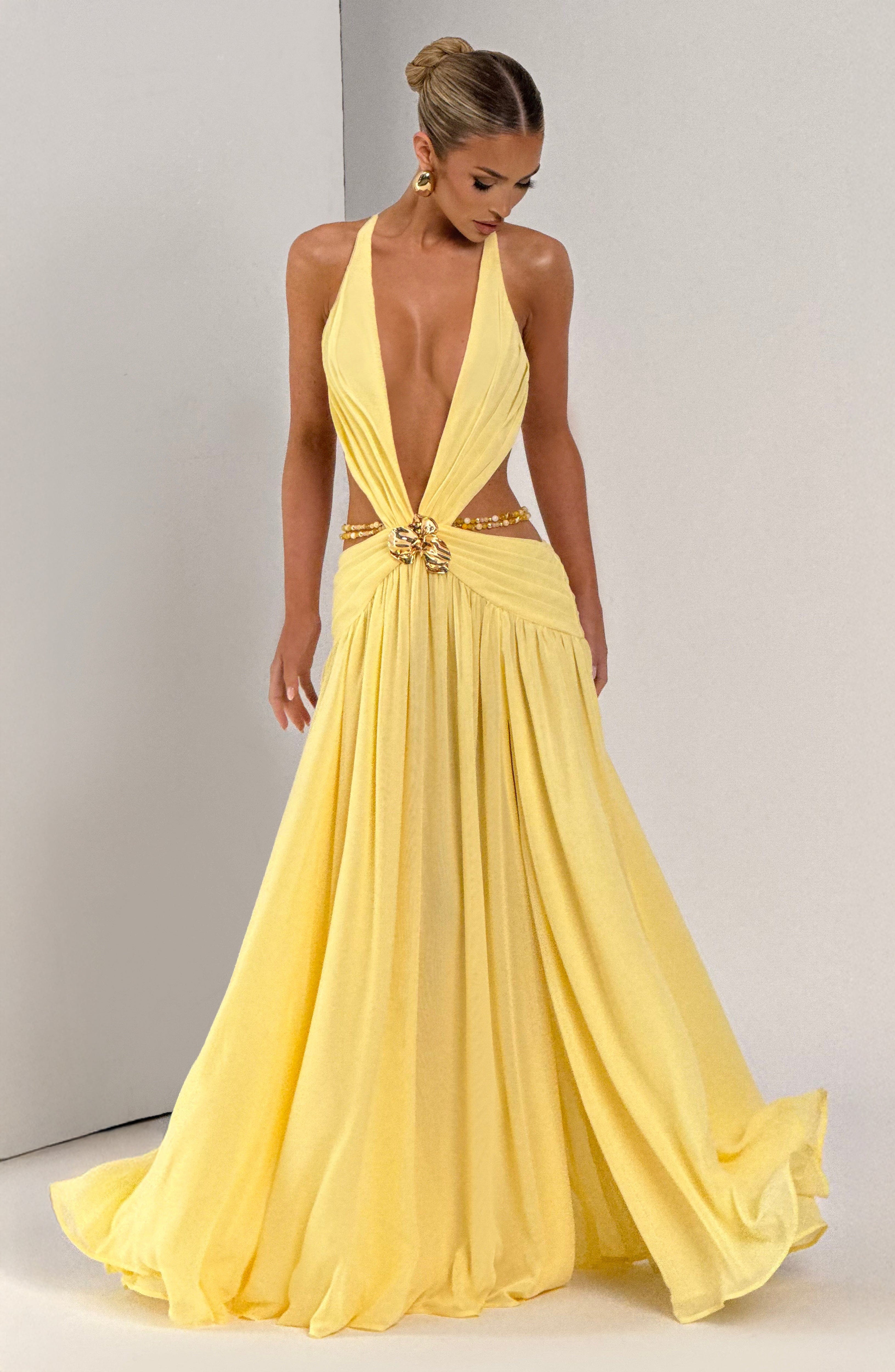 Flourenne Indianne Maxi Dress in Lemon