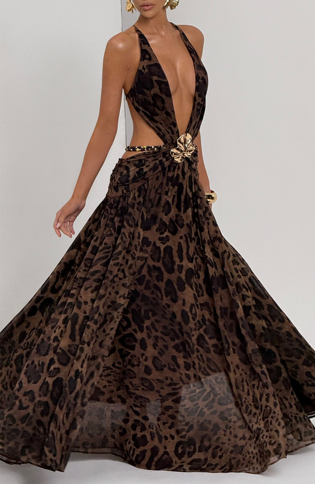 Flourenne Indianne Maxi Dress in Leopard Print