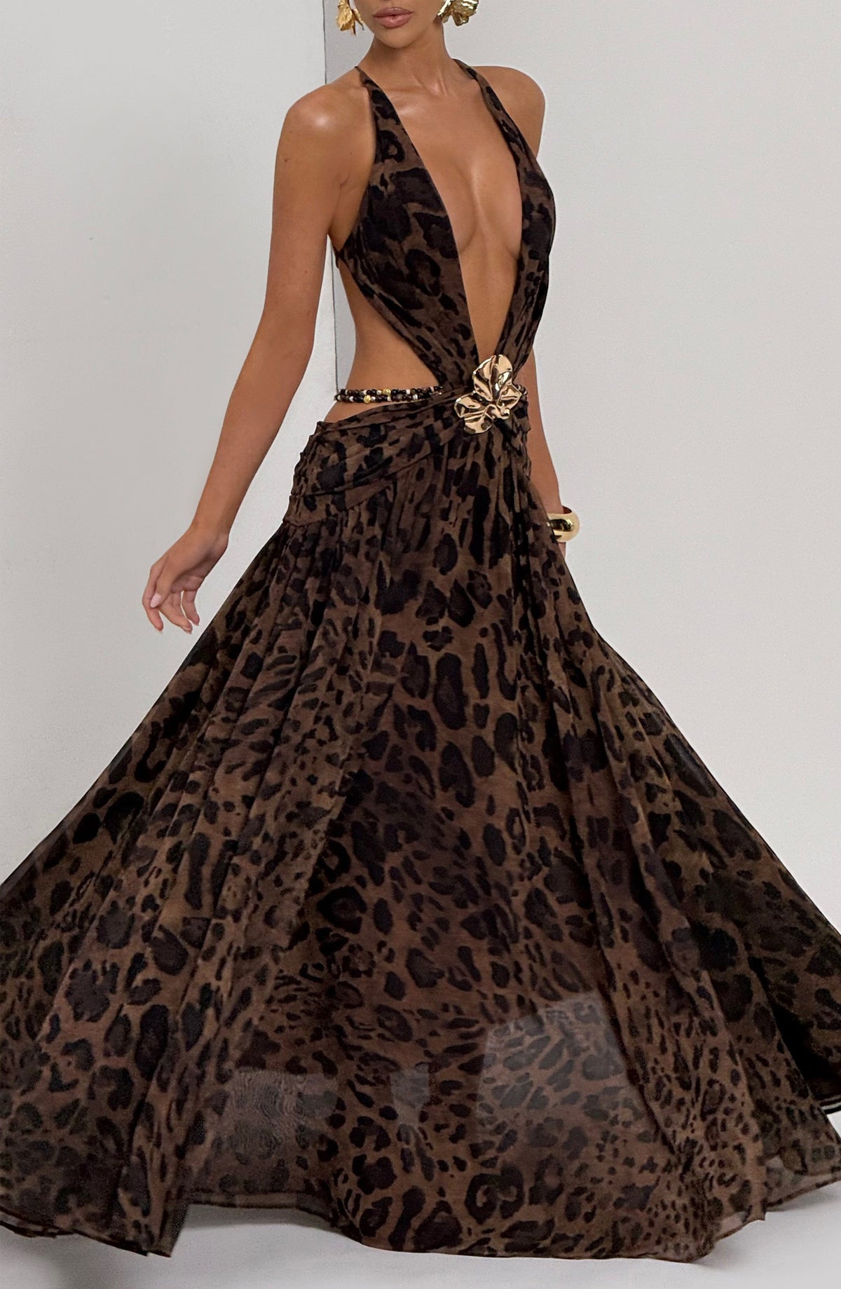 Flourenne Indianne Maxi Dress in Leopard Print