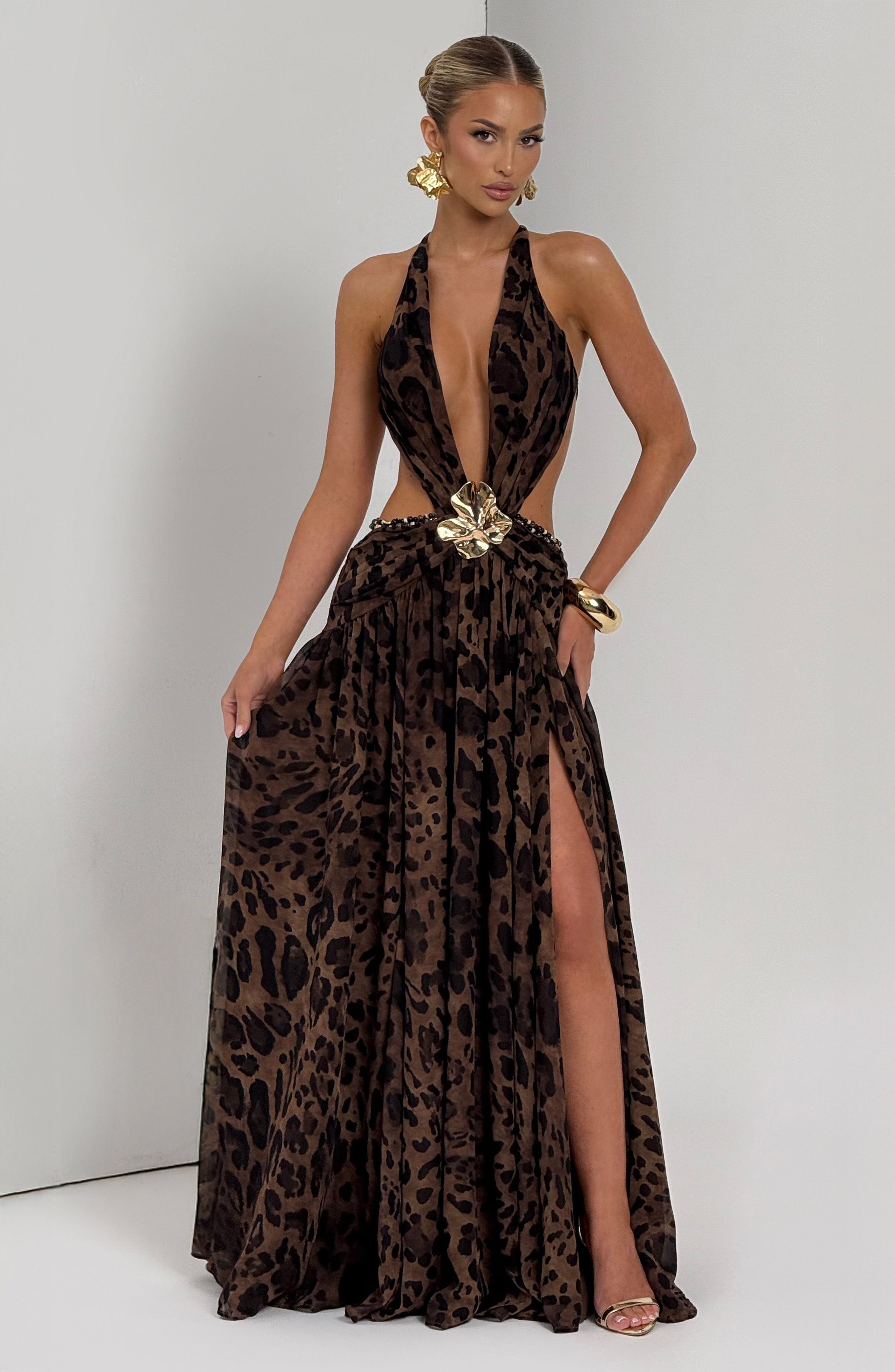 Flourenne Indianne Maxi Dress in Leopard Print