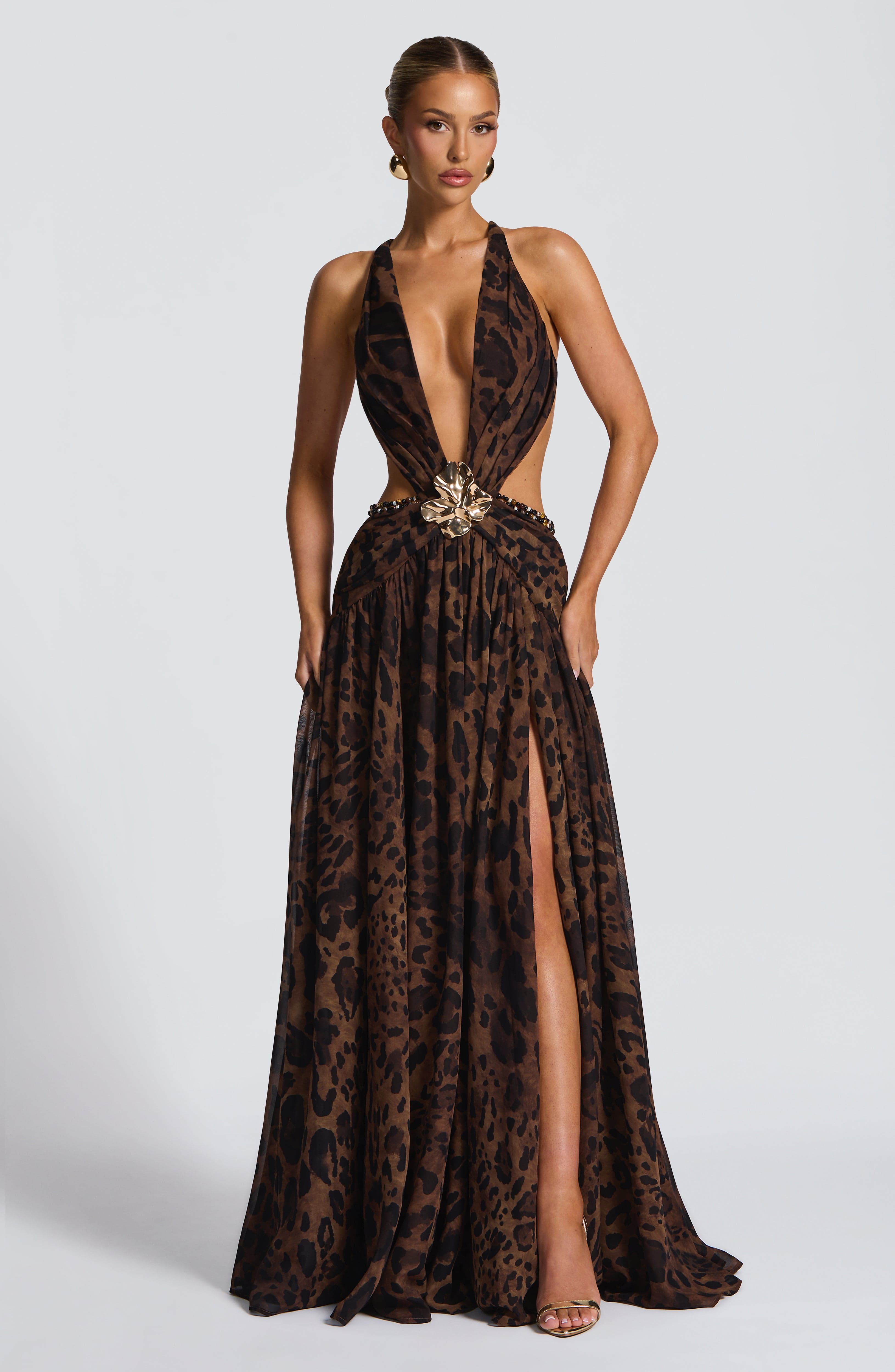 Flourenne Indianne Maxi Dress in Leopard Print