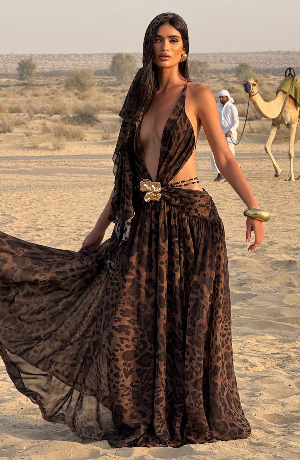 Flourenne Indianne Maxi Dress in Leopard Print