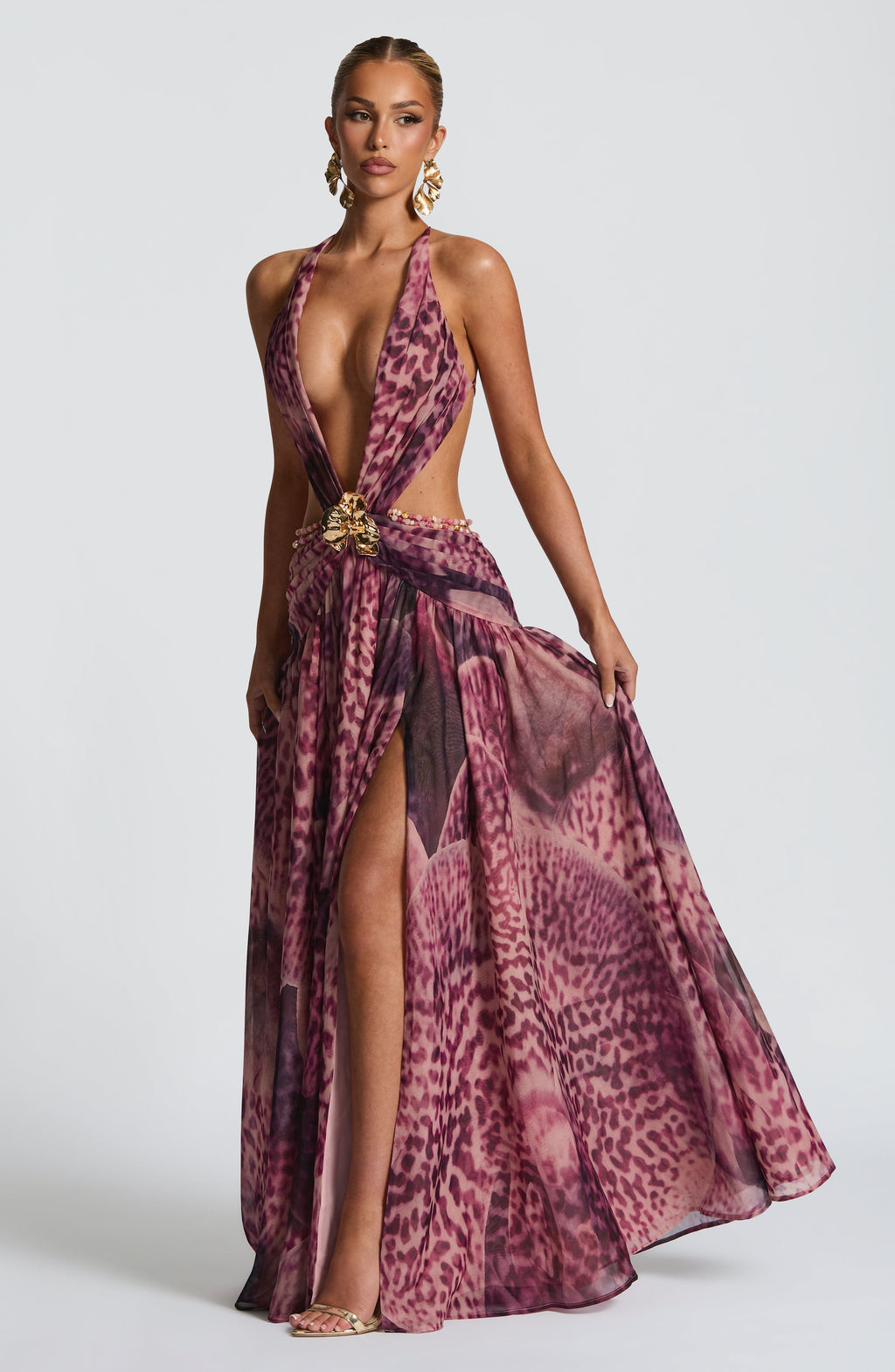 Flourenne Indianne Maxi Dress in Magenta Orchid Print