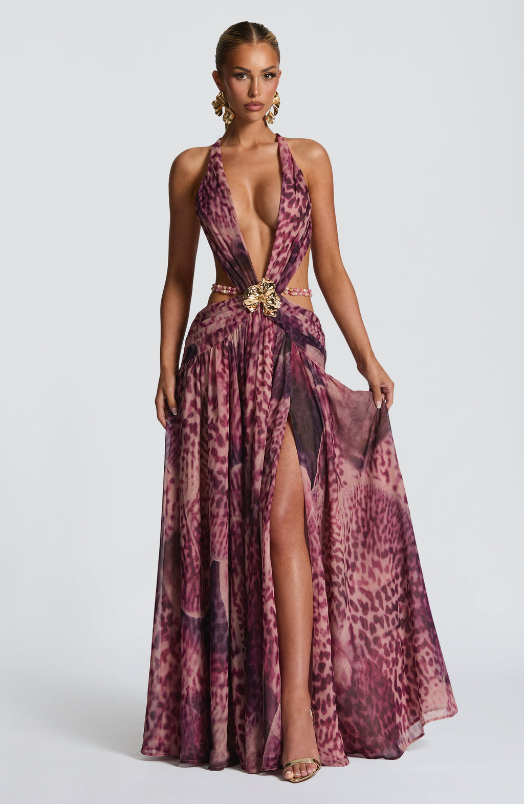 Flourenne Indianne Maxi Dress in Magenta Orchid Print