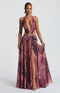 Flourenne Indianne Maxi Dress in Magenta Orchid Print