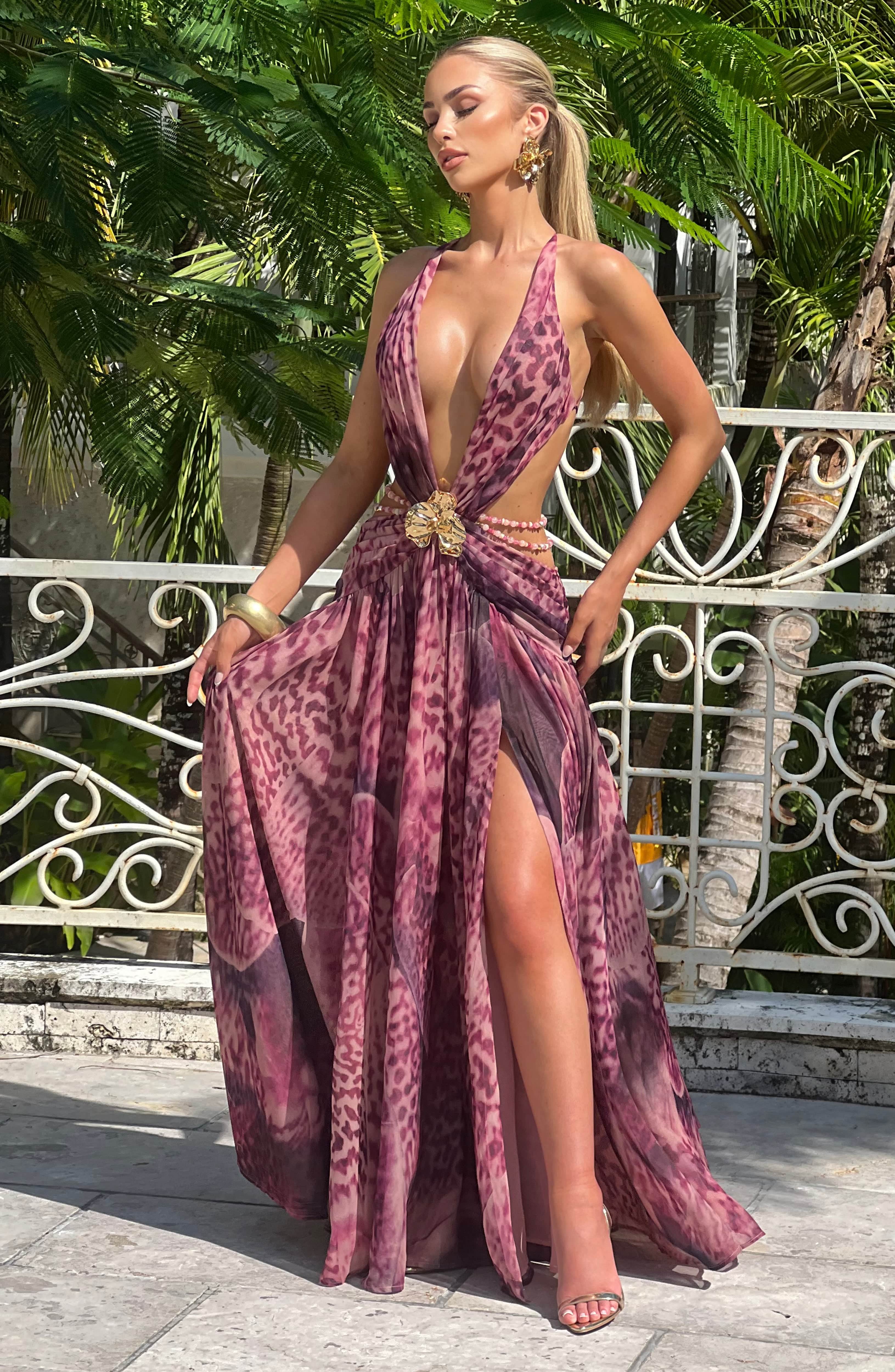 Flourenne Indianne Maxi Dress in Magenta Orchid Print