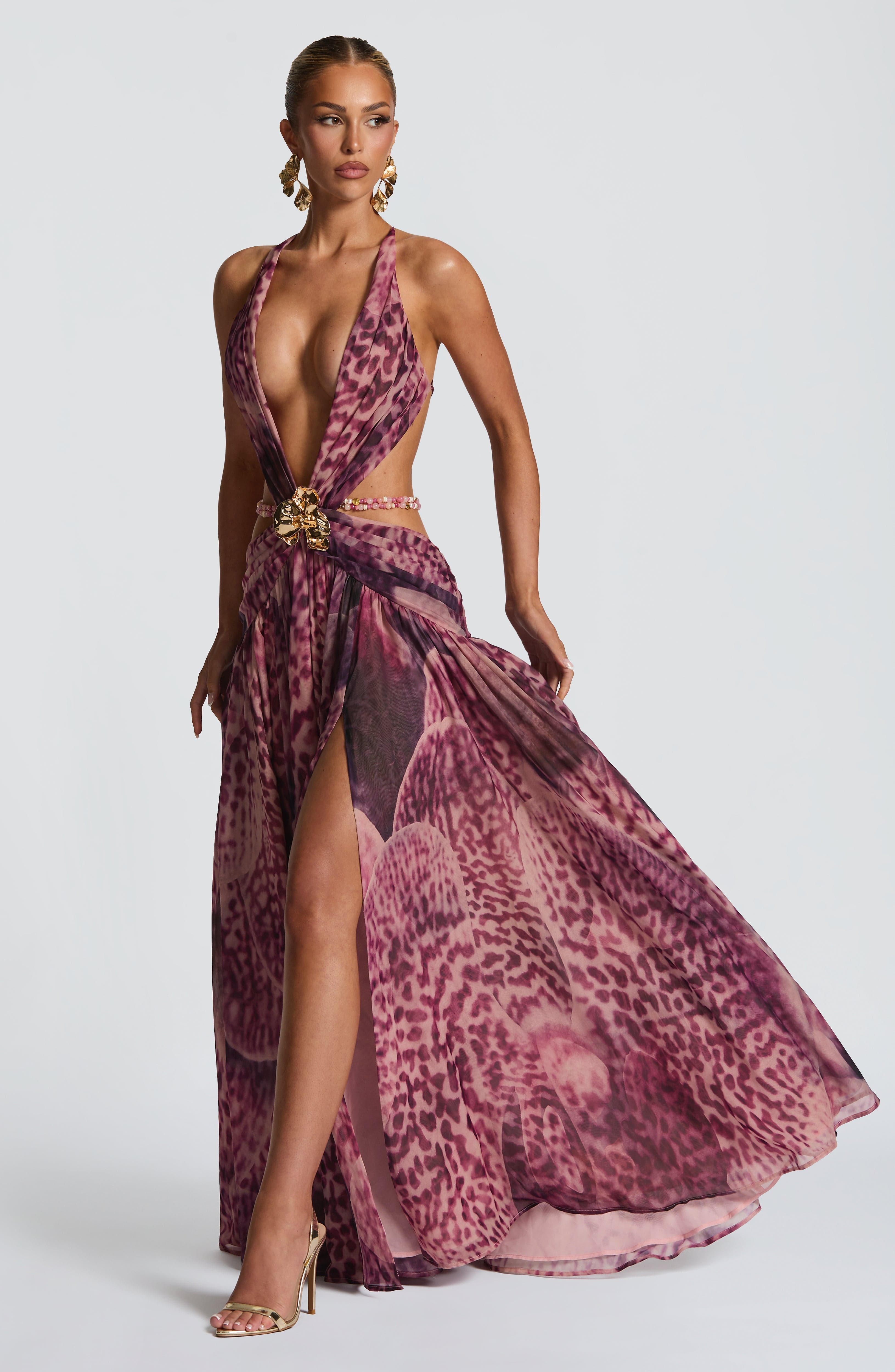 Flourenne Indianne Maxi Dress in Magenta Orchid Print