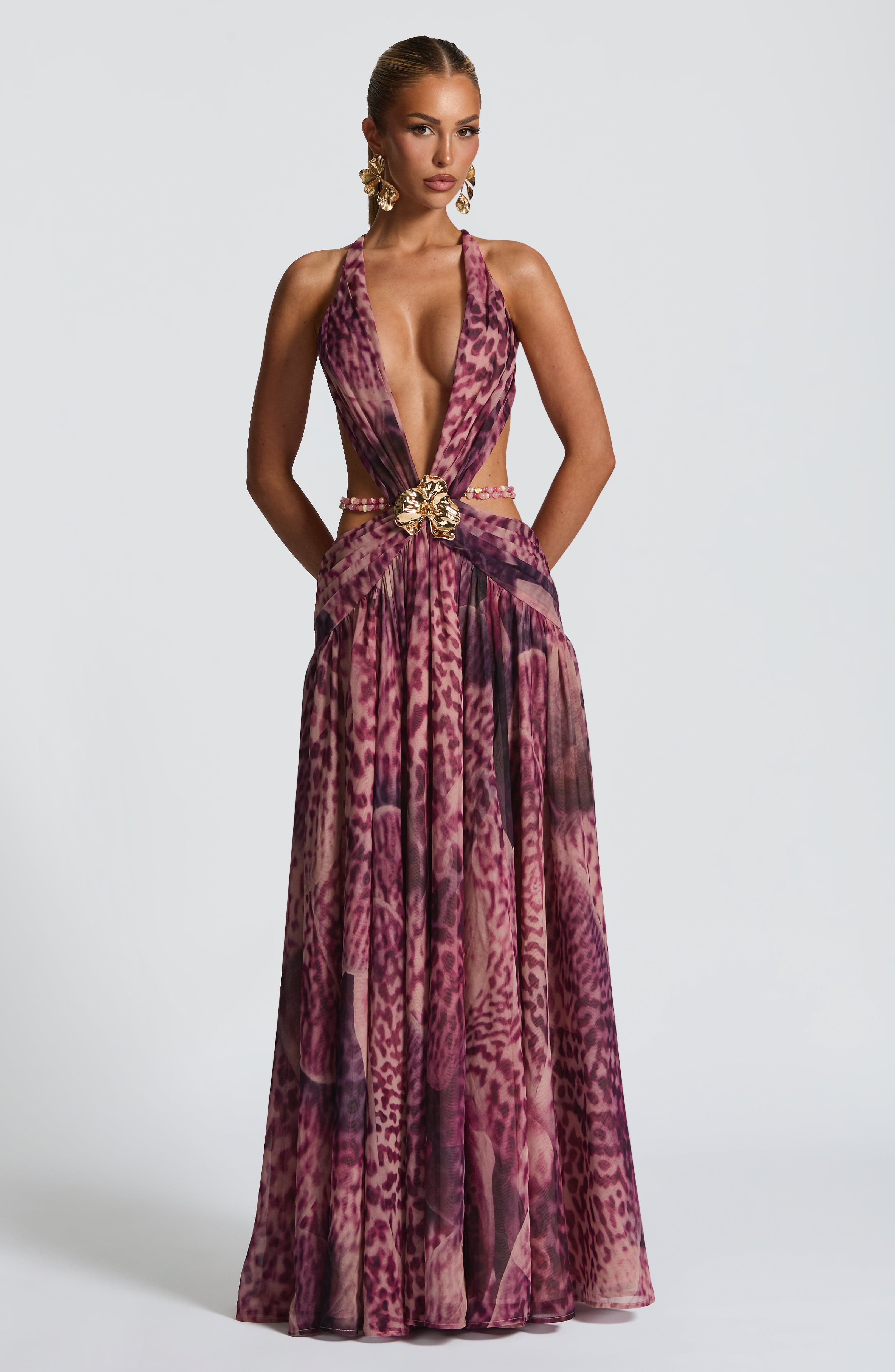 Flourenne Indianne Maxi Dress in Magenta Orchid Print